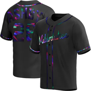 Aaron Ashby Men's Milwaukee Brewers Replica Alternate Jersey - Black Holographic