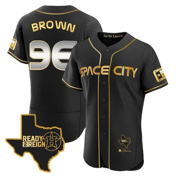 Aaron Brown Men's Houston Astros Authentic 2023 Space City Ready 2 Reign Flex Base Jersey - Black/Gold