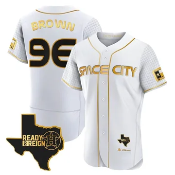 Aaron Brown Men's Houston Astros Authentic 2023 Space City Ready 2 Reign Flex Base Jersey - White/Gold