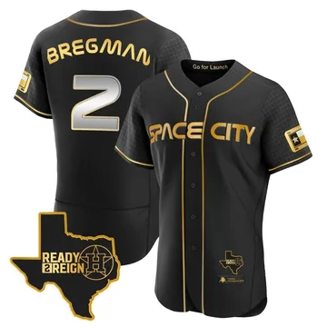 Alex Bregman Men's Houston Astros Authentic 2023 Space City Ready 2 Reign Flex Base Jersey - Black/Gold