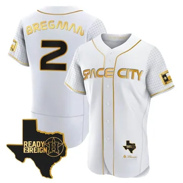 Alex Bregman Men's Houston Astros Authentic 2023 Space City Ready 2 Reign Flex Base Jersey - White/Gold