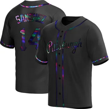 Ali Sanchez Men's Pittsburgh Pirates Replica Alternate Jersey - Black Holographic