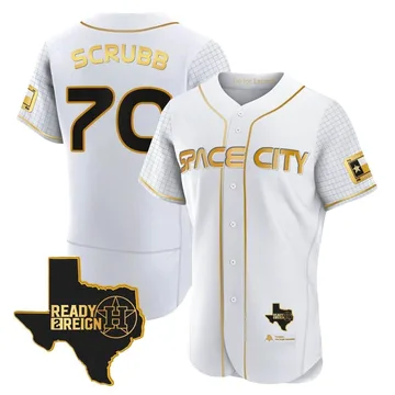 Andre Scrubb Men's Houston Astros Authentic 2023 Space City Ready 2 Reign Flex Base Jersey - White/Gold