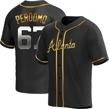 Angel Perdomo Men's Atlanta Braves Replica Alternate Jersey - Black Golden