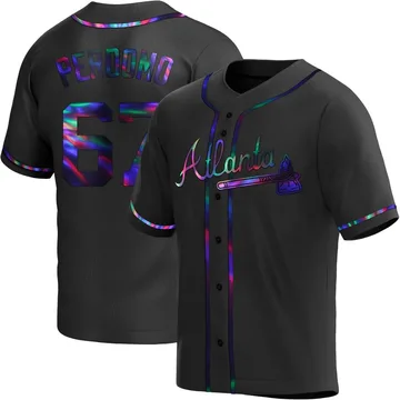 Angel Perdomo Men's Atlanta Braves Replica Alternate Jersey - Black Holographic