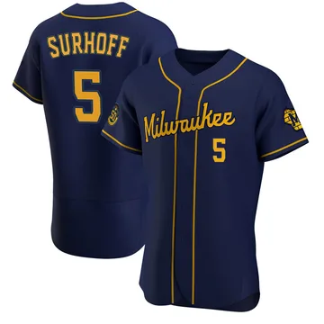 Bj Surhoff Men's Milwaukee Brewers Authentic Alternate Jersey - Navy