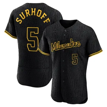 Bj Surhoff Men's Milwaukee Brewers Authentic Snake Skin City Jersey - Black