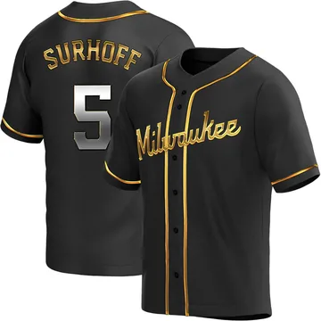 Bj Surhoff Men's Milwaukee Brewers Replica Alternate Jersey - Black Golden