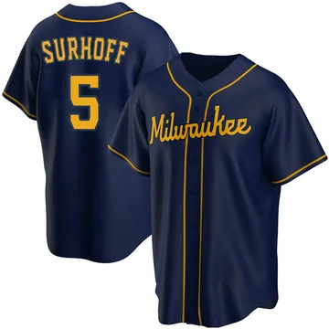 Bj Surhoff Men's Milwaukee Brewers Replica Alternate Jersey - Navy