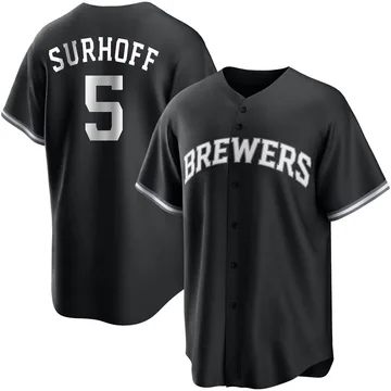 Bj Surhoff Men's Milwaukee Brewers Replica Jersey - Black/White