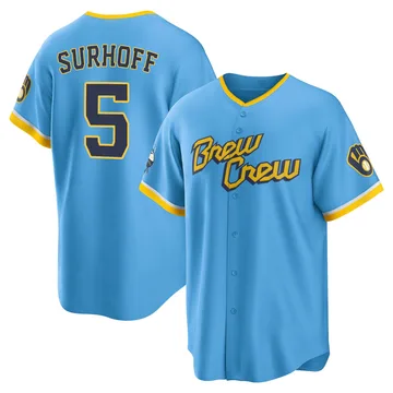 Bj Surhoff Men's Milwaukee Brewers Replica Powder 2022 City Connect Jersey - Blue