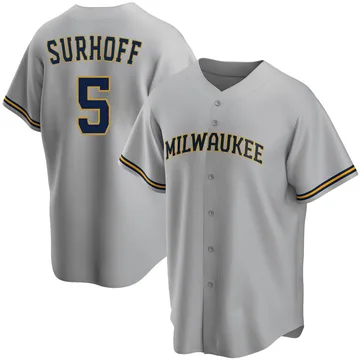 Bj Surhoff Men's Milwaukee Brewers Replica Road Jersey - Gray