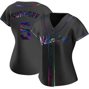 Bj Surhoff Women's Milwaukee Brewers Replica Alternate Jersey - Black Holographic