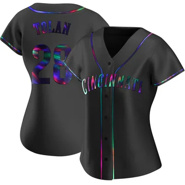 Bobby Tolan Women's Cincinnati Reds Replica Alternate Jersey - Black Holographic