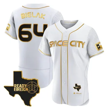 Brandon Bielak Men's Houston Astros Authentic 2023 Space City Ready 2 Reign Flex Base Jersey - White/Gold