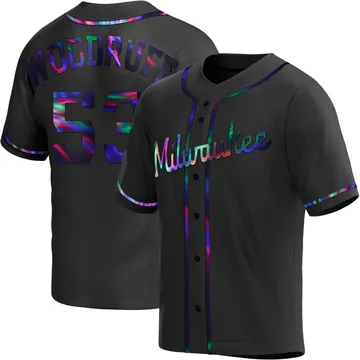 Brandon Woodruff Men's Milwaukee Brewers Replica Alternate Jersey - Black Holographic