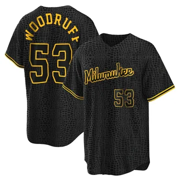 Brandon Woodruff Men's Milwaukee Brewers Replica Snake Skin City Jersey - Black