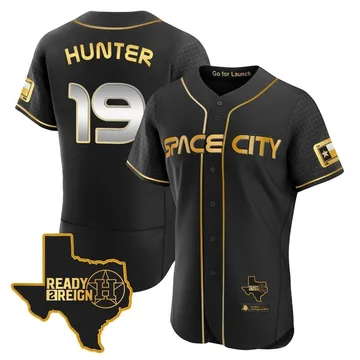 Brian Hunter Men's Houston Astros Authentic 2023 Space City Ready 2 Reign Flex Base Jersey - Black/Gold