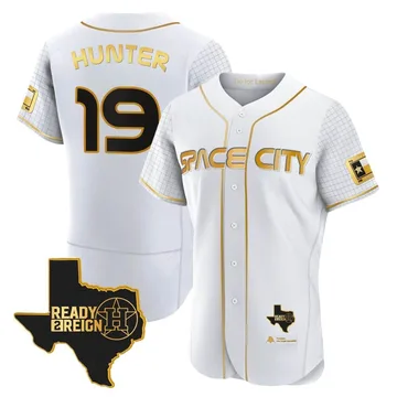 Brian Hunter Men's Houston Astros Authentic 2023 Space City Ready 2 Reign Flex Base Jersey - White/Gold