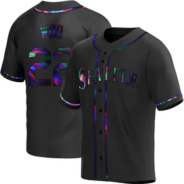 Bryan Woo Men's Seattle Mariners Replica Alternate Jersey - Black Holographic