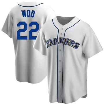 Bryan Woo Men's Seattle Mariners Replica Home Cooperstown Collection Jersey - White