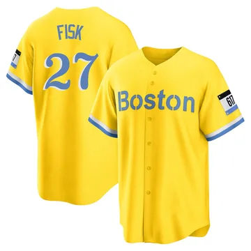 Carlton Fisk Men's Boston Red Sox Replica Blue 2021 City Connect Player Jersey - Gold/Light