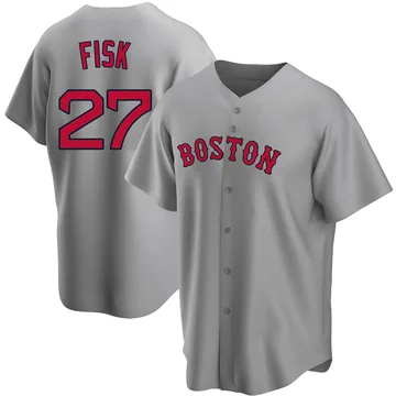 Carlton Fisk Men's Boston Red Sox Replica Road Jersey - Gray