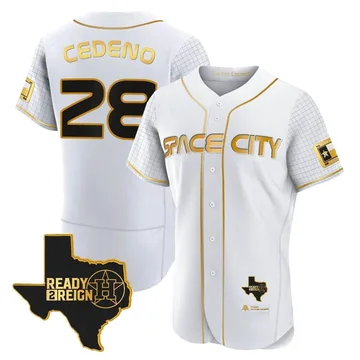 Cesar Cedeno Men's Houston Astros Authentic 2023 Space City Ready 2 Reign Flex Base Jersey - White/Gold