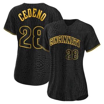 Cesar Cedeno Women's Cincinnati Reds Authentic Snake Skin City Jersey - Black