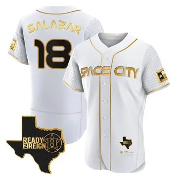 Cesar Salazar Men's Houston Astros Authentic 2023 Space City Ready 2 Reign Flex Base Jersey - White/Gold