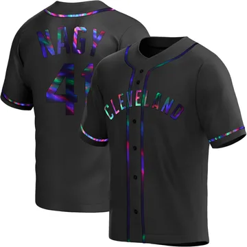 Charles Nagy Men's Cleveland Guardians Replica Alternate Jersey - Black Holographic