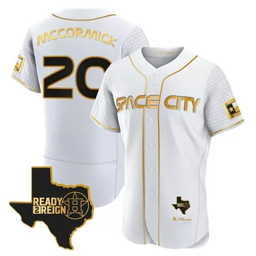 Chas McCormick Men's Houston Astros Authentic 2023 Space City Ready 2 Reign Flex Base Jersey - White/Gold