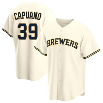 Chris Capuano Men's Milwaukee Brewers Replica Home Jersey - Cream