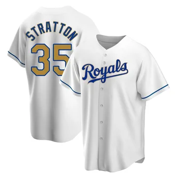 Chris Stratton Men's Kansas City Royals Replica White Home Jersey - Gold