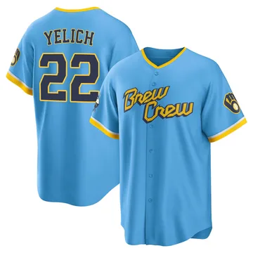 Christian Yelich Men's Milwaukee Brewers Replica Powder 2022 City Connect Jersey - Blue