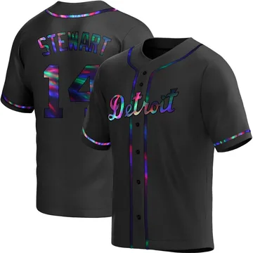 Christin Stewart Men's Detroit Tigers Replica Alternate Jersey - Black Holographic