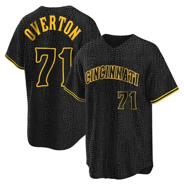 Connor Overton Men's Cincinnati Reds Replica Snake Skin City Jersey - Black