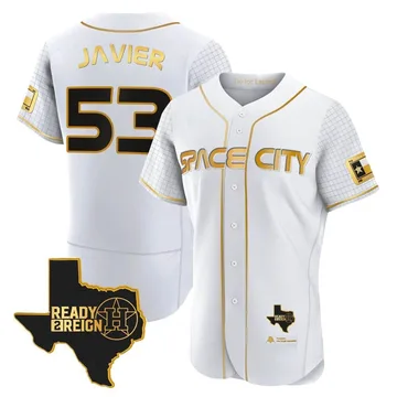 Cristian Javier Men's Houston Astros Authentic 2023 Space City Ready 2 Reign Flex Base Jersey - White/Gold