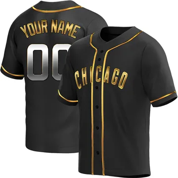 Custom Men's Chicago Cubs Replica Alternate Jersey - Black Golden