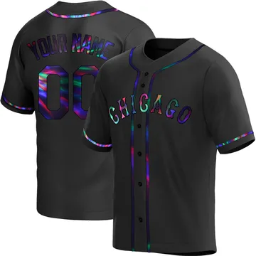 Custom Men's Chicago White Sox Replica Alternate Jersey - Black Holographic