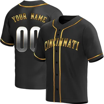 Custom Men's Cincinnati Reds Replica Alternate Jersey - Black Golden