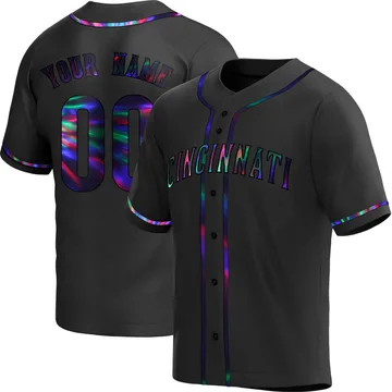 Custom Men's Cincinnati Reds Replica Alternate Jersey - Black Holographic