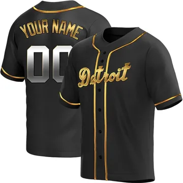 Custom Men's Detroit Tigers Replica Alternate Jersey - Black Golden