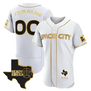 Custom Men's Houston Astros Authentic 2023 Space City Ready 2 Reign Flex Base Jersey - White/Gold