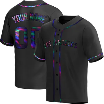 Custom Men's Los Angeles Angels Replica Alternate Jersey - Black Holographic