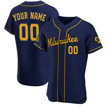 Custom Men's Milwaukee Brewers Authentic Alternate Jersey - Navy