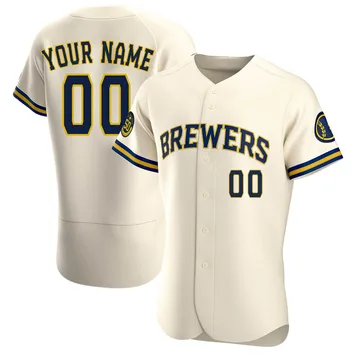 Custom Men's Milwaukee Brewers Authentic Home Jersey - Cream