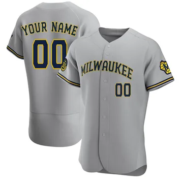 Custom Men's Milwaukee Brewers Authentic Road Jersey - Gray