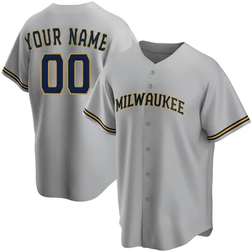 Custom Men's Milwaukee Brewers Replica Road Jersey - Gray