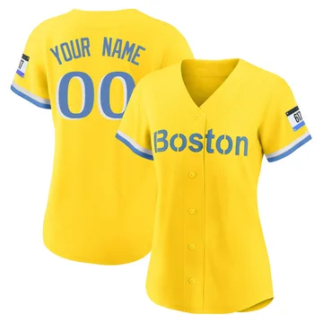 Custom Women's Boston Red Sox Authentic Blue 2021 City Connect Player Jersey - Gold/Light